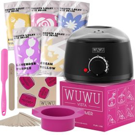 Waxing Kit 19 Items, WUWUVISTA Hair Removal Wax Kit With Wax Melt Warmer Waxing Beads For Face, Brazilian, Full Body, Bikini Suitable For Plugs Of Ame (Option: Black-US Plug)